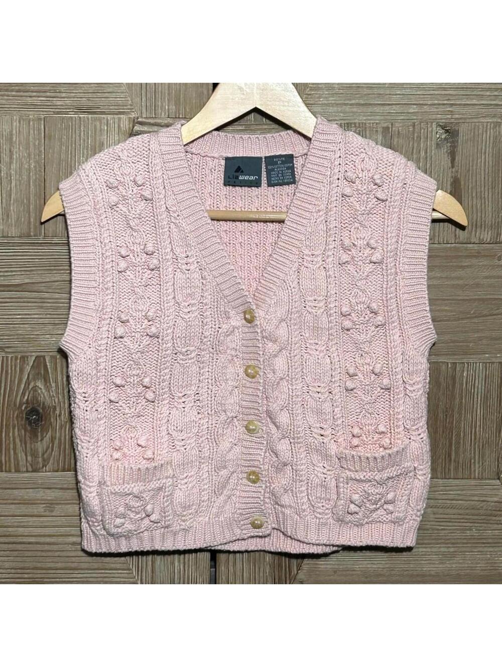 Vintage Liz Claiborne Lizwear Pink Cable Knit Sweater Vest PS Petite Cottagecore